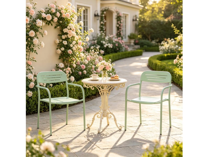  2 chaises de jardin en métal vert sauge 56x58x78 cm – empilables, protection anti-rouille, pour terrasse  - Conforama B