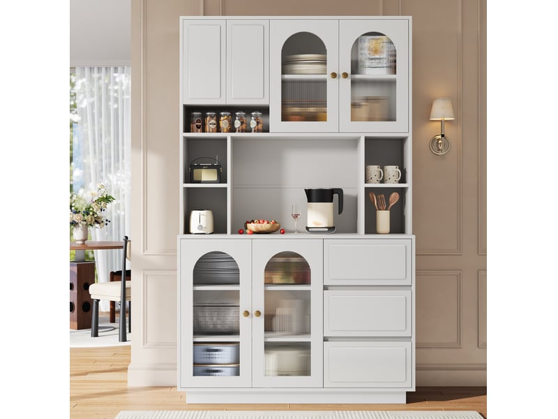  Buffet haut de cuisine 106 x 30 x 175 cm, mdf blanc, led réglable par application  - Conforama D