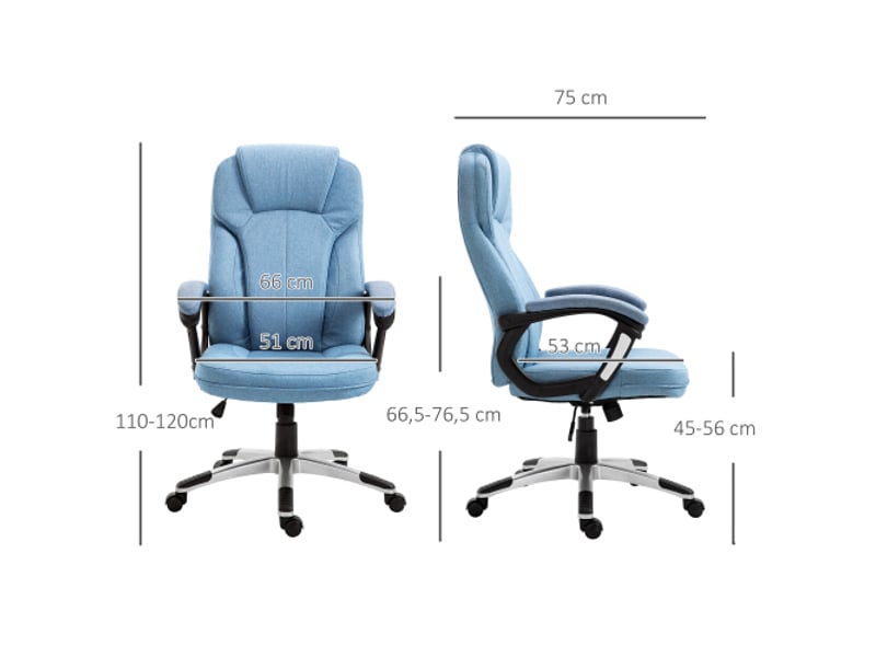 Fauteuil de bureau ergonomique en lin bleu clair, réglable en hauteur, 66x75x110-120 cm - Conforama C