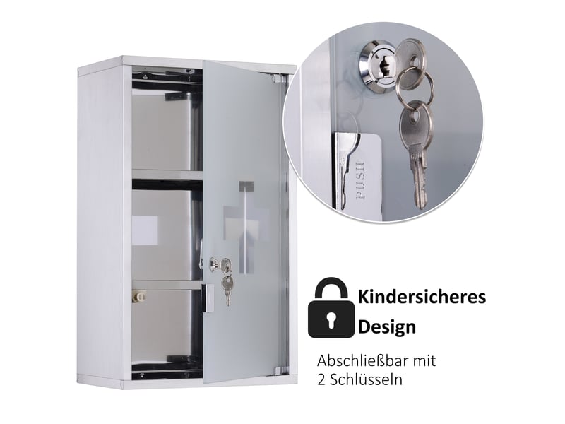  Armoire à pharmacie en acier inoxydable et verre à 3 compartiments  - Conforama D