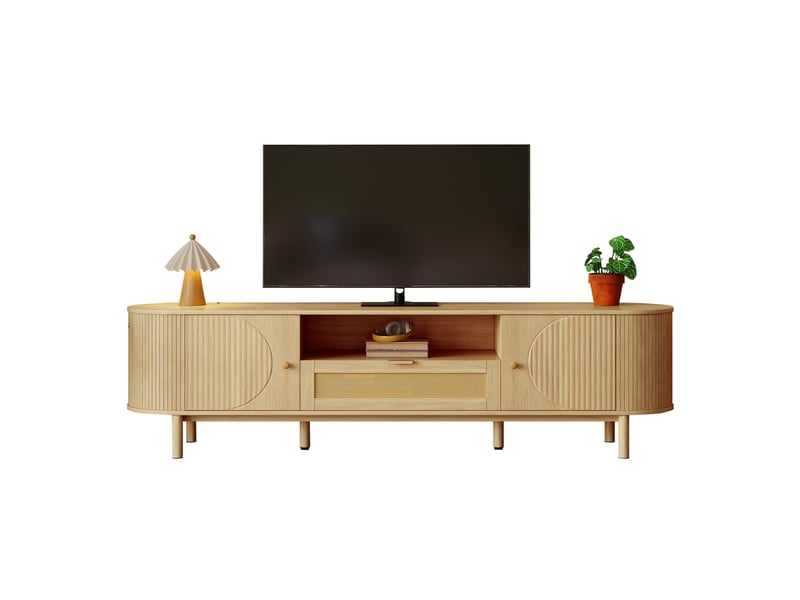  Meuble tv modenvie modulable avec rangement et passe-câbles 175 x 36 x 51 cm mdf bois naturel  - Conforama A