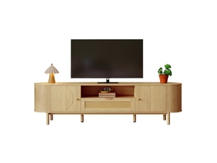 Meuble tv modenvie modulable avec rangement et passe-câbles 175 x 36 x 51 cm mdf bois naturel