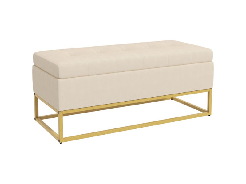  Banc coffre beige effet velours, couvercle rabattable, pieds en acier, 110x44x49 cm, entrée et salon  - Conforama A