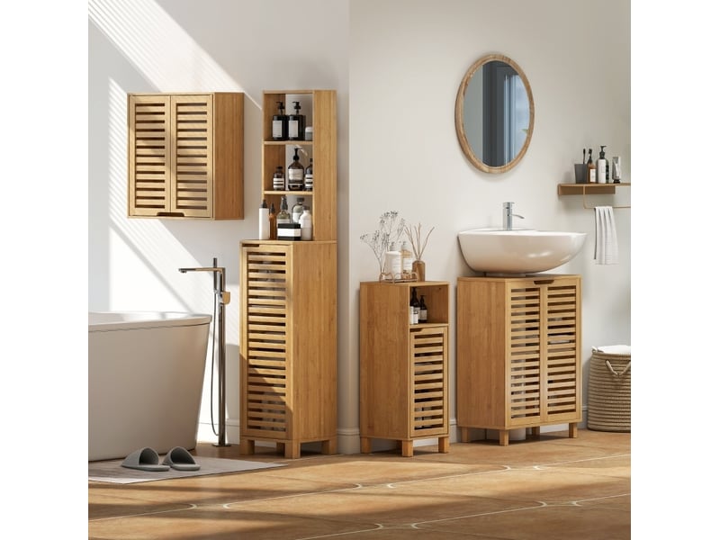 Meuble sous lavabo 60x30x80 cm portes persiennes bambou naturel - Conforama C