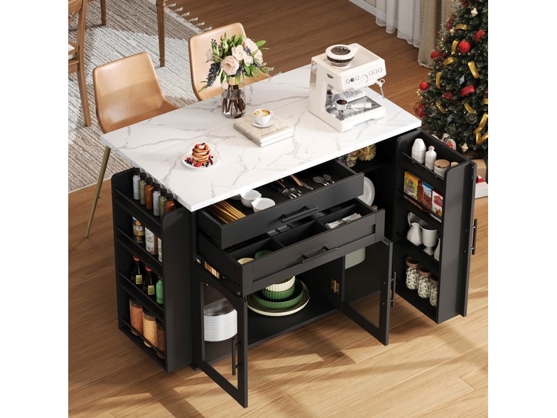  Desserte de cuisine mobile 138 x 70 x 90 cm, plateau rabattable, noire  - Conforama B