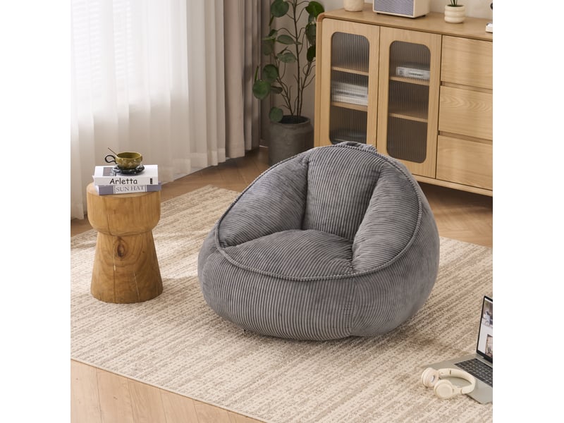  Pouf adulte et enfant en velours côtelé gris clair - moyen  - Conforama B