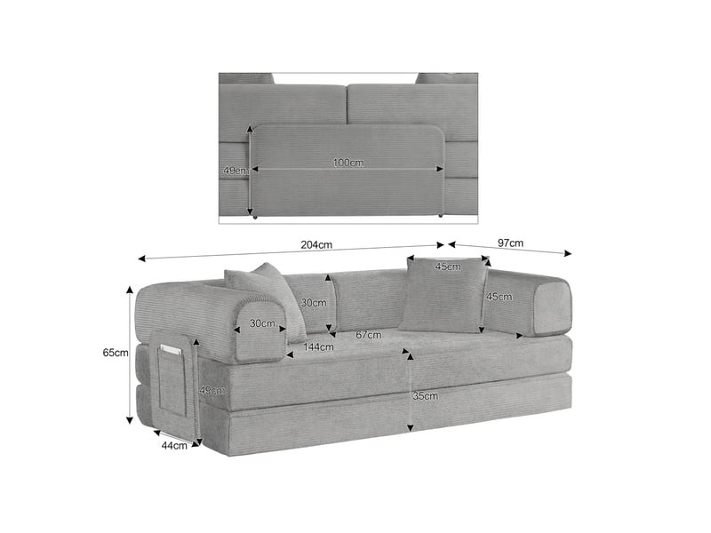  Canapé convertible 3 places canapé de sol tatami en mousse avec 2 coussins terracotta  - Conforama D