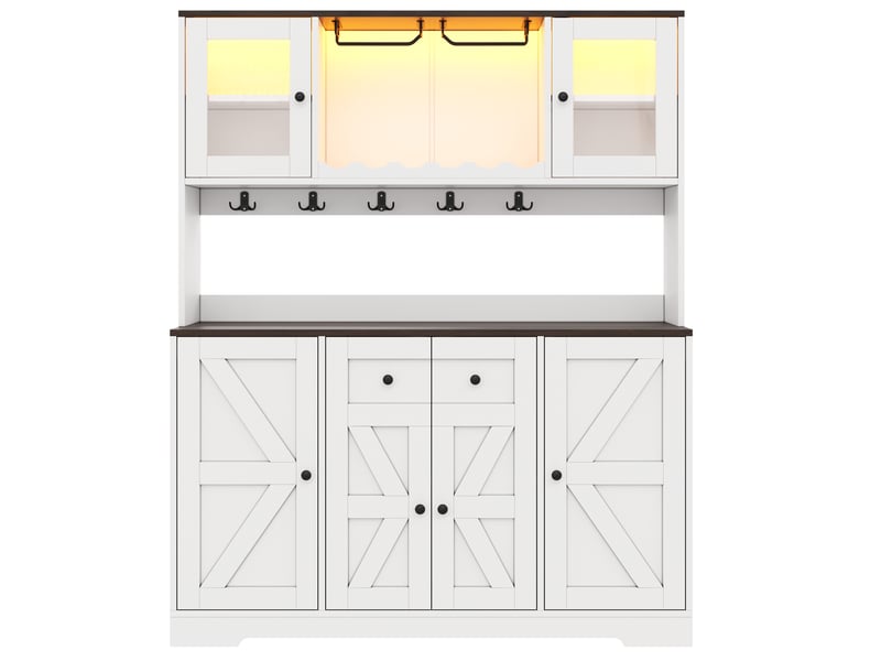  Buffet de cuisine haut 140x40x173 cm blanc avec led rgb, 2 prises + 2 usb, casier à vin et porte-verres Fay Lum - Conforama D