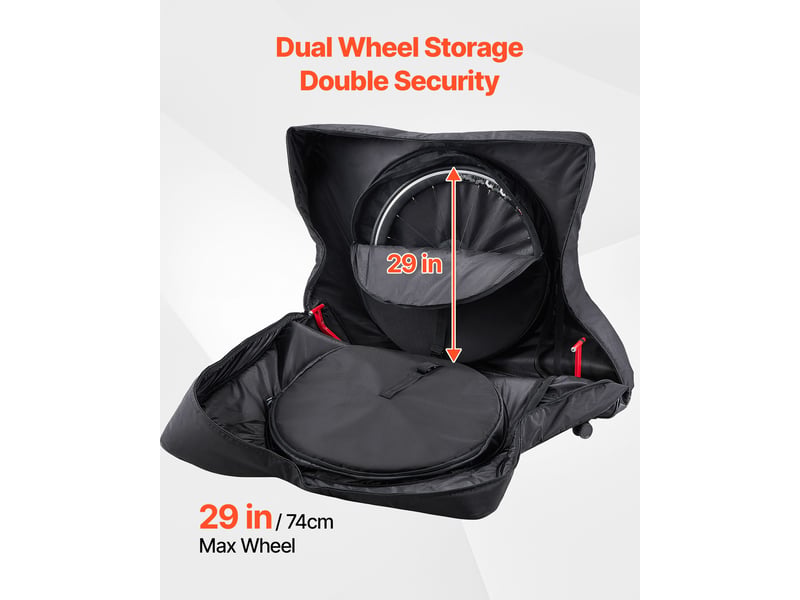 Vevor housse transport velo empattement de 94-106 cm sac transport velo de route pour voyages en avion, voiture, train et metro, activites de plein air, avec cadenas tsa et double fermeture eclair - Conforama D