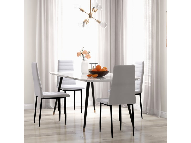 Lot de 4 chaises de salle à manger chaises de cuisine avec dossier haut pieds en métal et tissu en lin 41x50x97cm blanc  - Conforama D