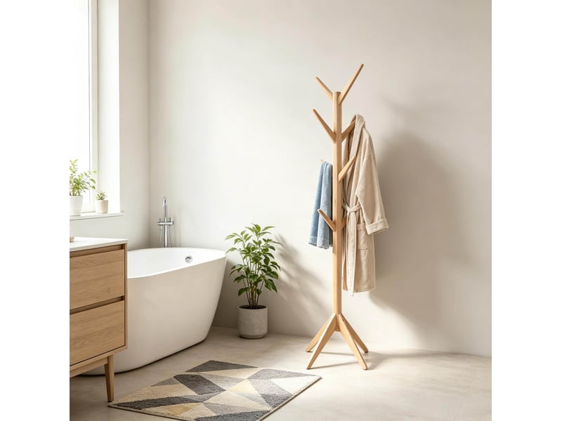 Porte-manteau sur pied en bois naturel, 8 crochets, design moderne - Conforama E
