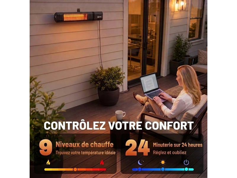  Chauffage infrarouge mural 2000w en fibre de carbone avec contrôle wifi  - Conforama E