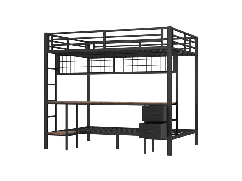 Lit mezzanine noir 90140x200 cm avec bureau, tiroirs, led 7 couleurs et usb - Conforama D