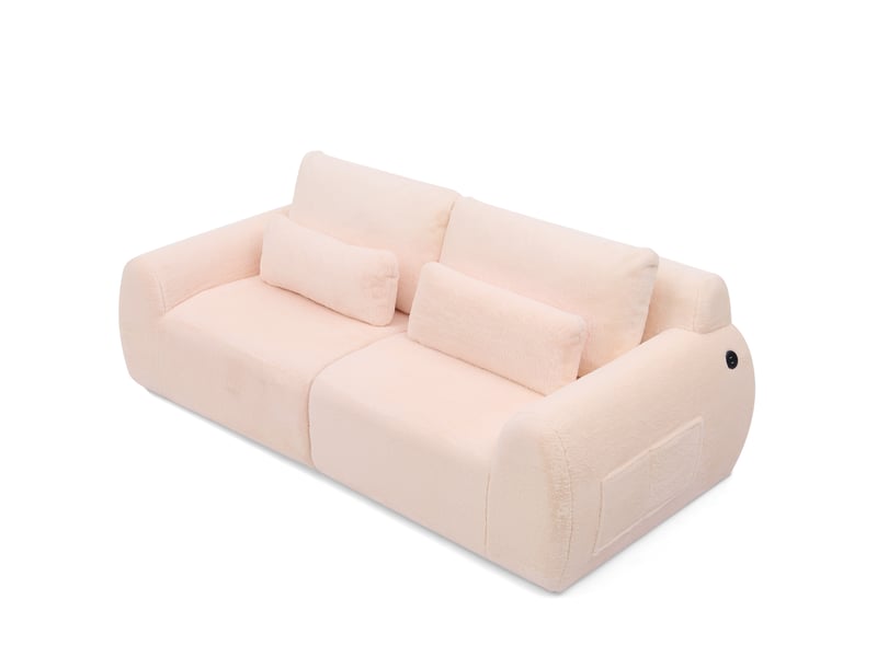  Canapé 2 places 208x101x81 cm rose en mousse, ports usb intégrés et poche latérale, format compact  - Conforama A