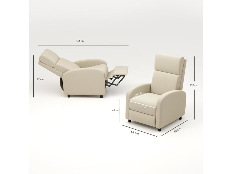  Fauteuil de relaxation inclinable à 160° avec repose-pieds tissu aspect lin crème  - Conforama C