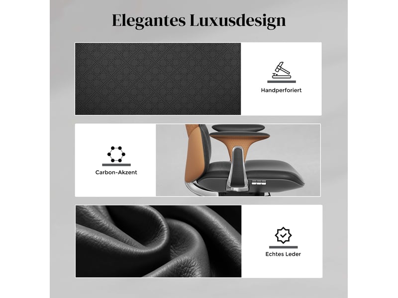  Fauteuil de bureau en cuir noir et marron, mécanisme à trois leviers inclinable jusqu'à 135°, assise coulissante  - Conforama D