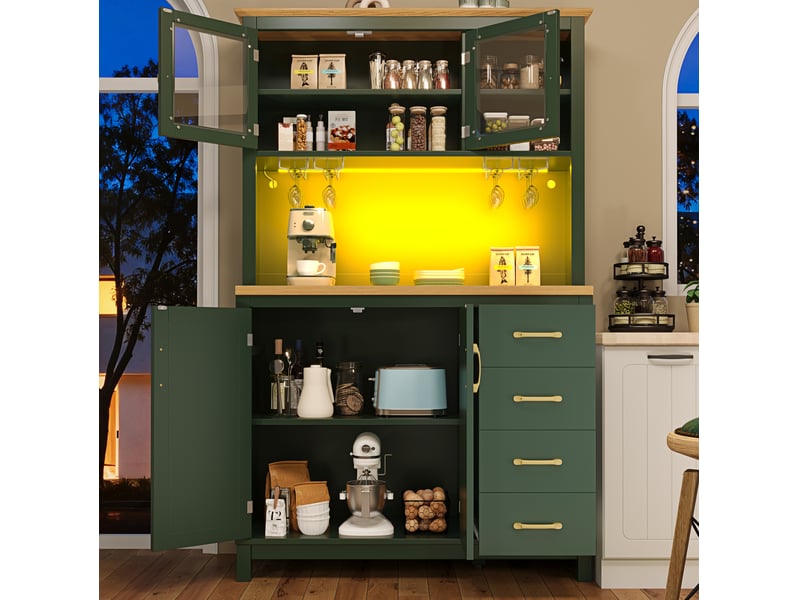 Buffet de cuisine avec 4 portes et led réglable, rangement en mdf vert pour salle à manger, 105.5 × 40 × 180 cm - Conforama C