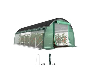 Serre tunnel de 6 x 3 x 2 m avec filet de protection solaire, parois latérales enroulables, bâche en plastique, structure en acier, verte