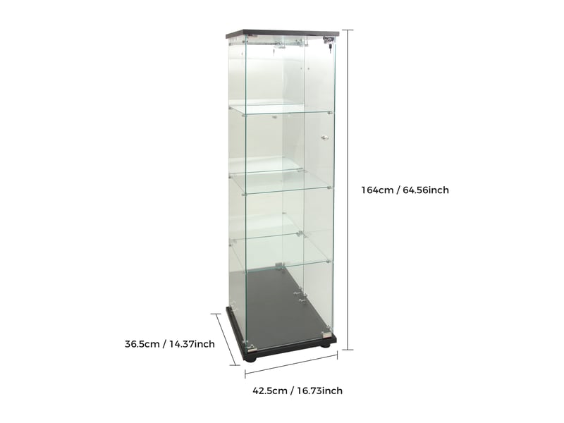  Vitrine en verre 4 niveaux miroir et éclairage led - 42,5 x 36,5 x 164 cm - noir - meuble de rangement - mobilier salon  - Conforama B