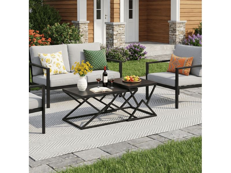  Tables basses gigognes 80x50x40 cm noires en métal et panneau de particules  - Conforama D