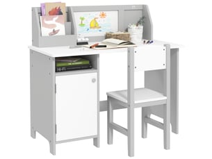 Bureau enfant avec chaise, tableau blanc et rangement gris 90 x 45 x 85 cm