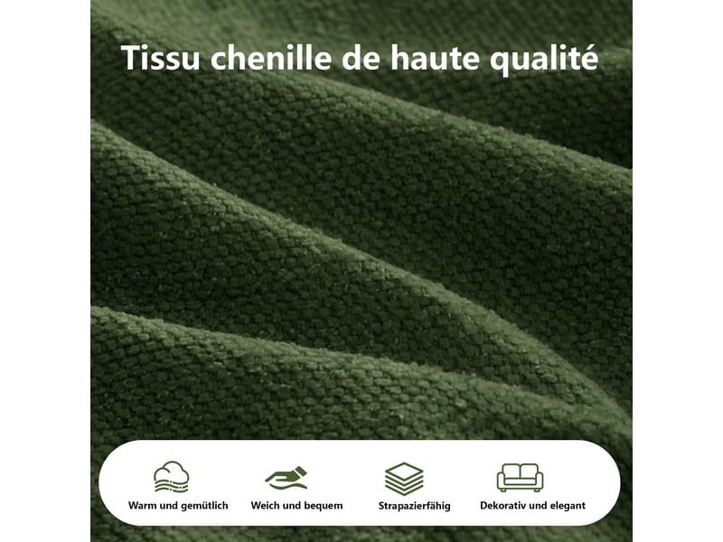  Canapé 2 places en chenille vert avec méridienne gauche, coussins inclus et 2 modules indépendants  - Conforama E