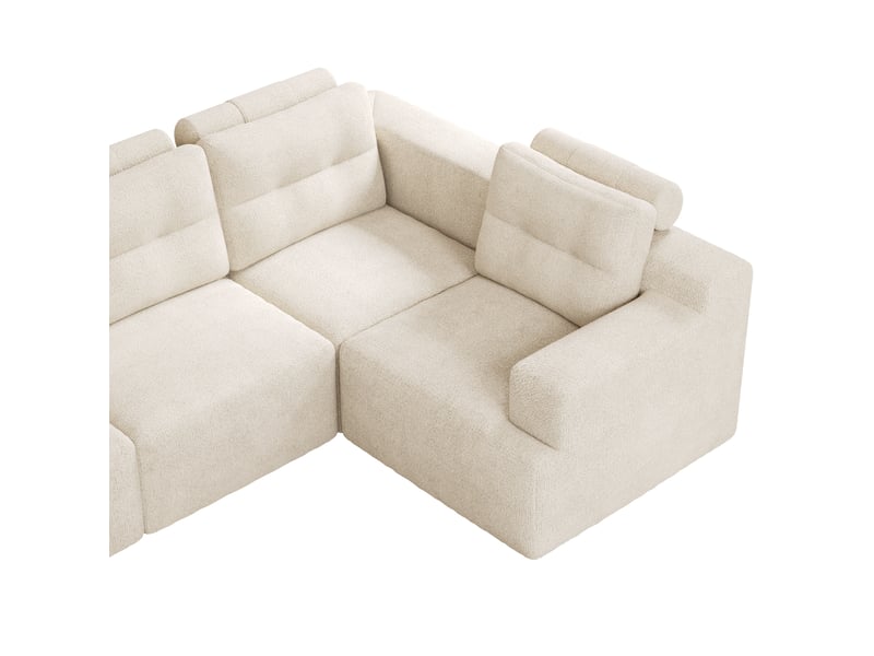 Canapé modulable panoramique 5 places en chenille, assise profonde, configuration l ou u, sans montage, 252 × 180 cm, beige - Conforama E