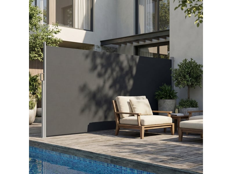  Store latéral extensible, brise-vue pour espaces extérieurs, hydrofuge, protection uv 50+, 420 x 185 cm, gris foncé  - Conforama C