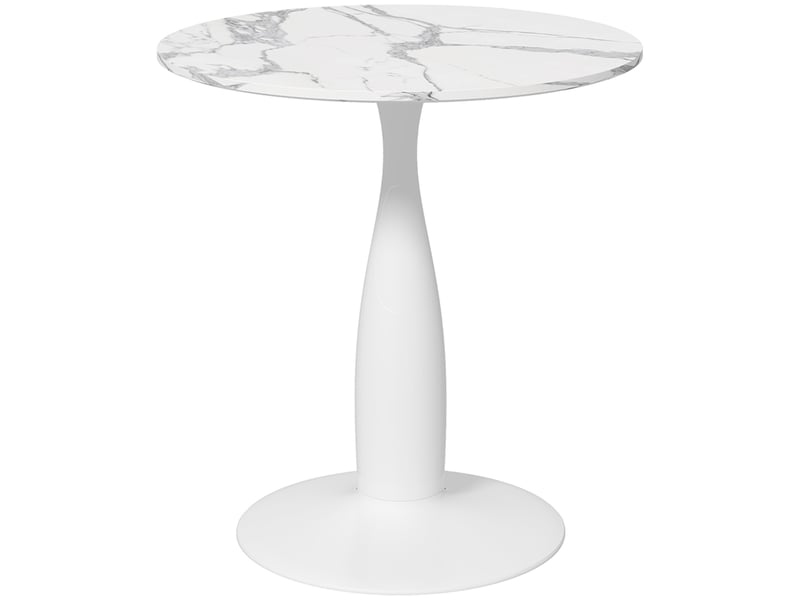  Table de salle à manger ronde, acier thermolaqué, mdf mélaminé, pieds antidérapants, 70 x 74 cm, blanche  - Conforama A