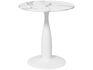 Table de salle à manger ronde, acier thermolaqué, mdf mélaminé, pieds antidérapants, 70 x 74 cm, blanche