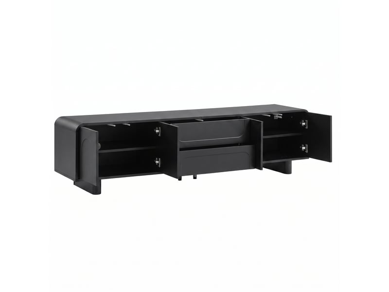  Meuble tv noir 180 cm avec rangements 4 portes 2 tiroirs design minimaliste bords arrondis  - Conforama D