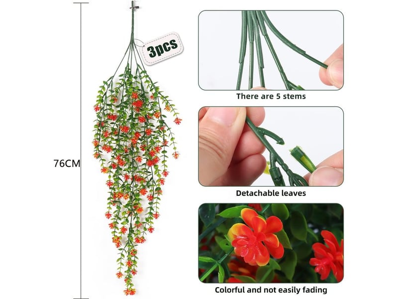  Lot de 3 plantes suspendues d’extérieur – fleurs artificielles résistantes aux uv pour décoration murale, jardin et mariage  - Conforama B