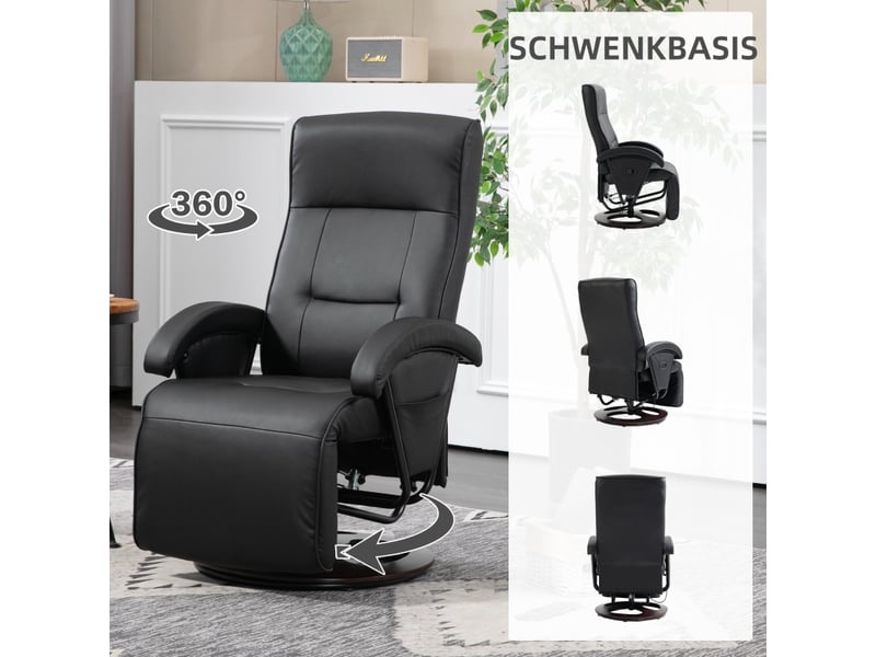  Fauteuil relax inclinable en similicuir noir, pivotant à 360 degrés, avec repose-pieds, pour salon et chambre à la maison  - Conforama E