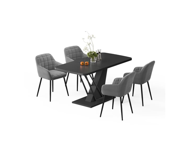  Vicco ensemble de table à manger, noir, 120x80cm avec 4 chaises de salle à manger  - Conforama E