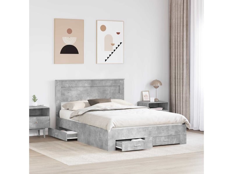 Lit double- lit adulte - cadre de lit gris béton 150 x 200 cm bois d'ingénierie - Conforama B