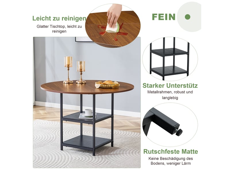 Table à manger ronde,107x107x75 cm,avec rangement,mdf,noir effet noyer - Conforama E