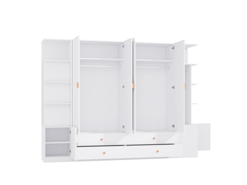  Armoire,270x45x200 cm,6 portes avec 4 tiroirs et 4 penderies,mdf,blanche  - Conforama D