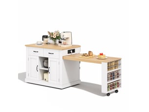 Desserte de cuisine avec table extensible et prises intégrées 132 x 60 x 93 cm evryae
