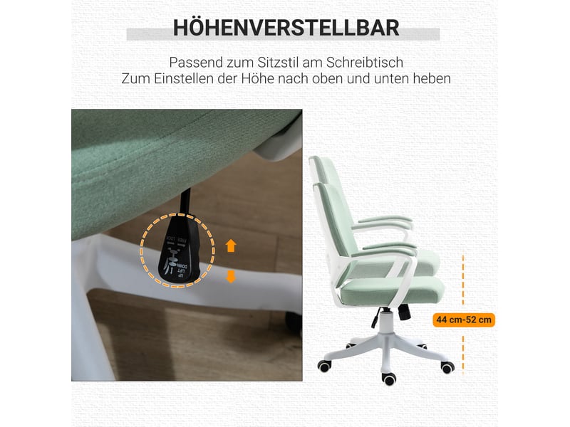  Chaise de bureau ergonomique avec soutien lombaire, hauteur réglable, bascule et roulettes en polyester vert  - Conforama E