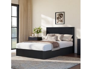 Lit coffre ulevr 140 x 200 cm avec système de levage hydraulique, grand espace de rangement, tête de lit rainurée, mdf et acier, noir