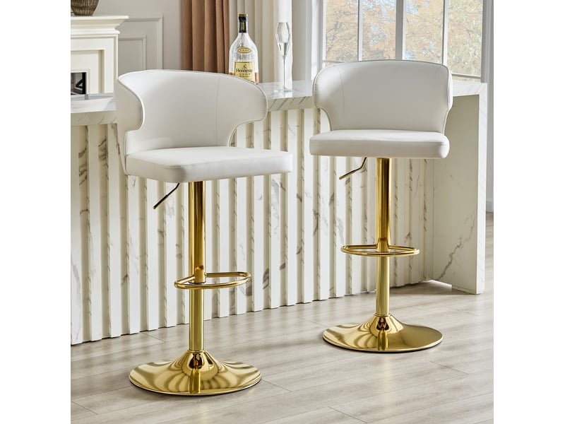  Tabouret de bar pivotant réglable en hauteur avec dossier et repose-pieds, assise rembourrée en polyuréthane blanc  - Conforama B