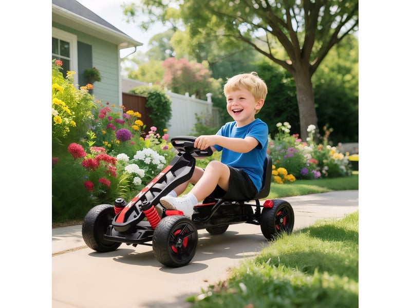  Kart à pédales enfant 100x59x60,5 cm avec frein et roues antidérapantes rouge  - Conforama B