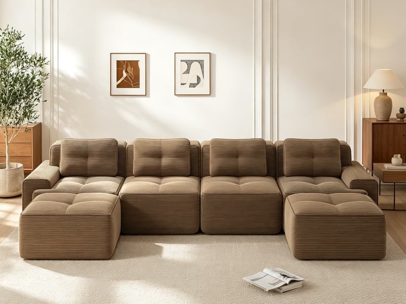  Canapé modulable en u 4 places avec méridienne, confort profond et conception sans armature, 69 × 293 × 177 cm, marron  - Conforama B