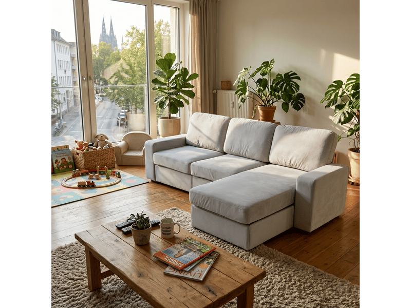 Canapé d'angle avec rangement 3 places - canapé avec méridienne réversible 245,5 cm - gris clair  - Conforama R