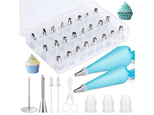Poche a douille patisserie 34 pcs, 24 douilles en acier inoxydable, 2 poches à douille réutilisables en silicone, pour gâteaux, cupcakes, cookies