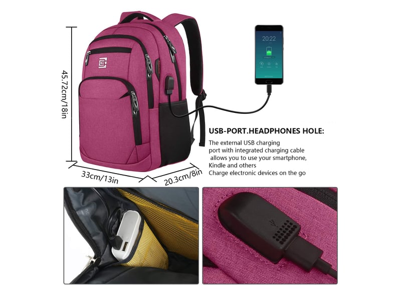 Sac à dos - sac ordinateur homme avec port usb et système de ventilation arrière ergonomique - tissu oxford jaune - 33×20.3×45.72 cm - Conforama D