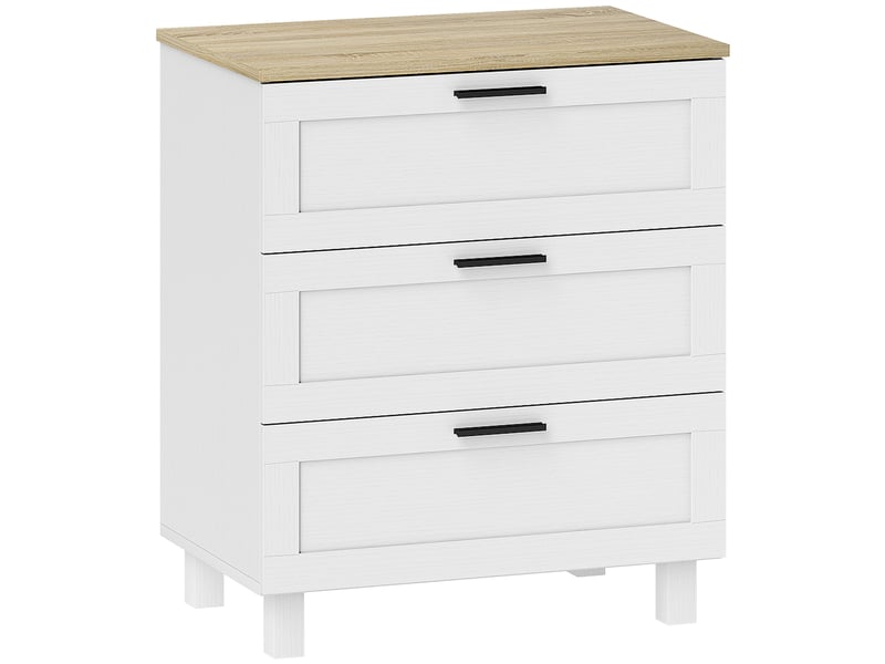  Commode 3 tiroirs | meuble de rangement moderne pieds en bois massif et plateau effet bois 60x38x71 cm blanc  - Conforama A