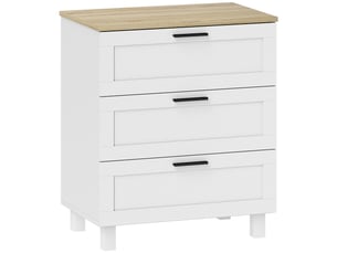 Commode 3 tiroirs | meuble de rangement moderne pieds en bois massif et plateau effet bois 60x38x71 cm blanc