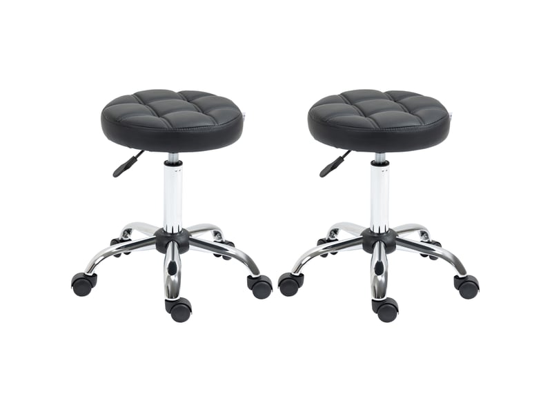  Tabourets de salon 35,5x35,5x63 cm lot de 2, à roulettes, réglables en hauteur et pivotants, similicuir couleur noir  - Conforama A
