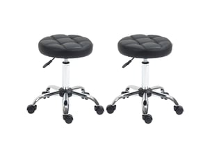 Tabourets de salon 35,5x35,5x63 cm lot de 2, à roulettes, réglables en hauteur et pivotants, similicuir couleur noir